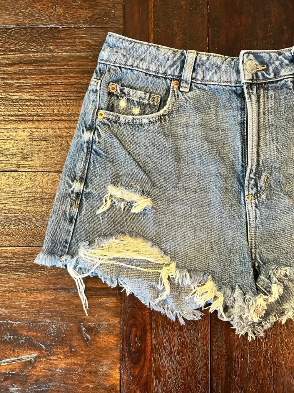 Garage Denim Festival High-Rise Distressed Denim Frayed Hem Jean Shorts